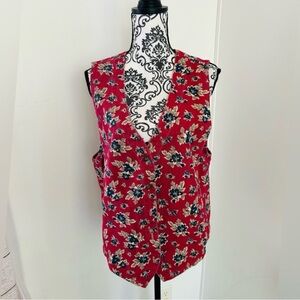 Cherokee Women’s Vintage Red Colorful Floral V-Neck Twill Vest